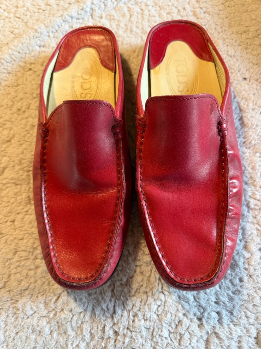 Tod's Red Leather Slip-On Driving Loafers